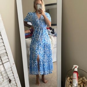 Blue and white midi dress